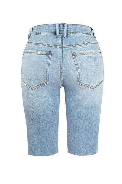 Distressed Pocketed Denim Shorts for Women - Stylish Fit - Selvanelle