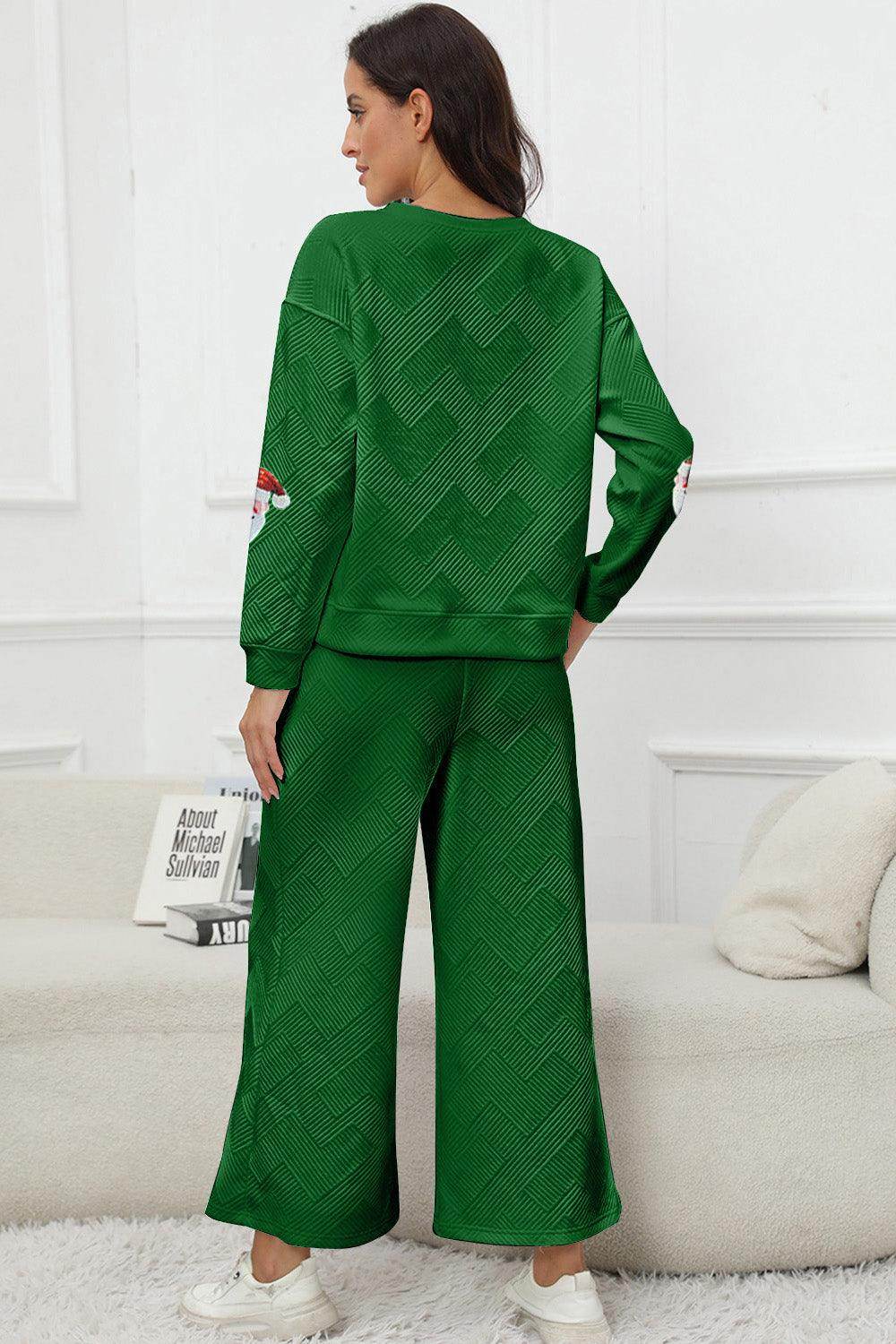 Santa Sequin Round Neck Top and Pants Set for Women - Selvanelle