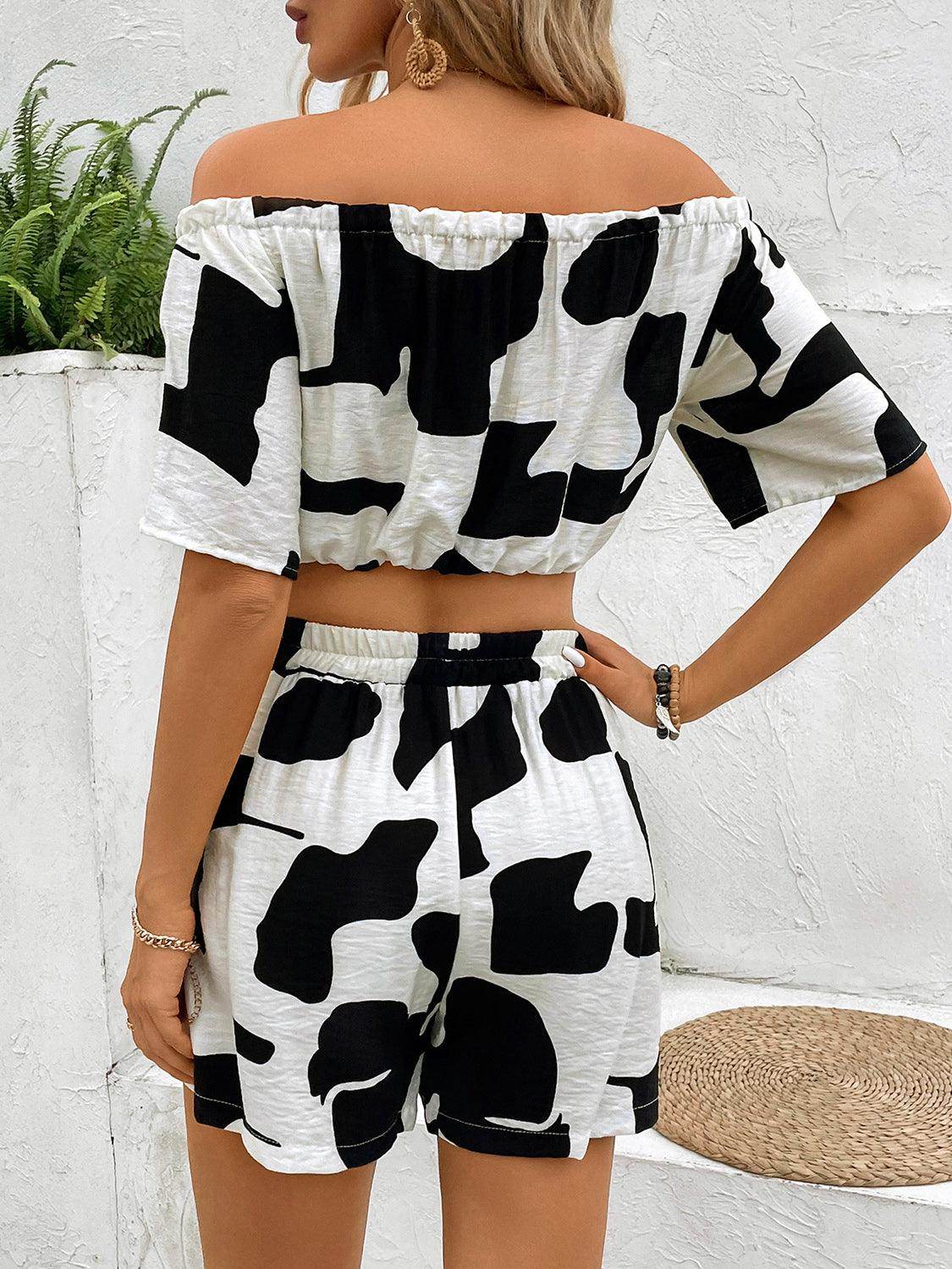 Perfee Drawstring Off-Shoulder Top and Shorts Set for Women - Selvanelle