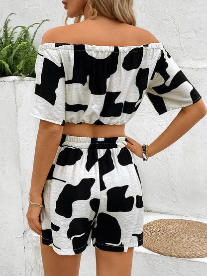 Perfee Drawstring Off-Shoulder Top and Shorts Set for Women - Selvanelle