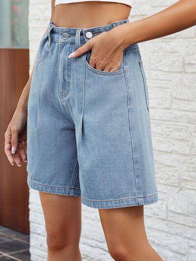 High Waist Denim Shorts with Pockets for Women Fashion - Selvanelle