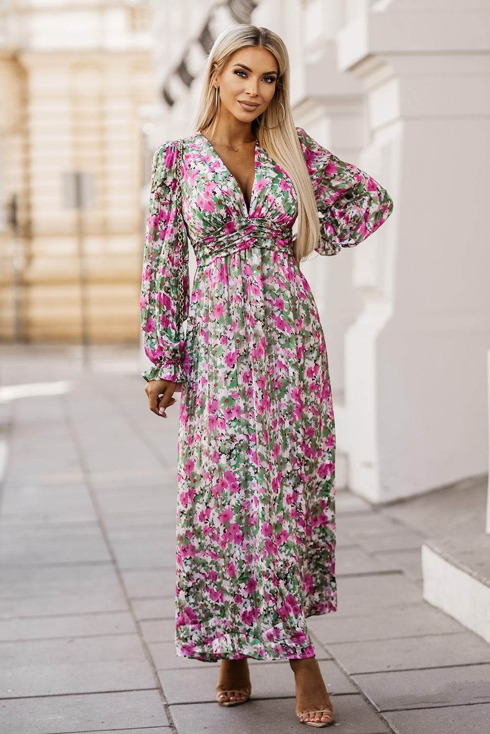Floral Deep V Maxi Dress - Selvanelle