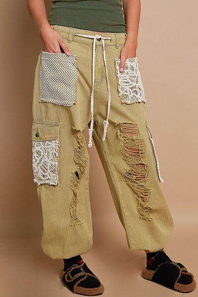 POL Crochet Patch Distressed Washed Jeans for Women - Selvanelle