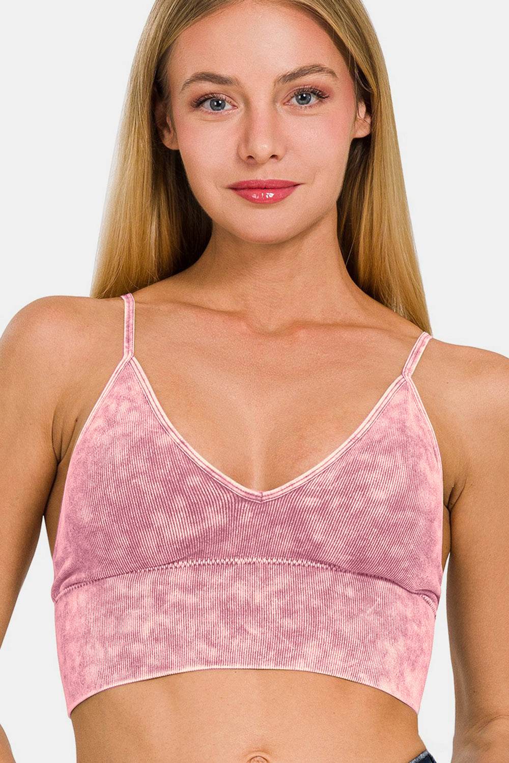 Zenana Washed Ribbed Bra Padded Cami - Selvanelle
