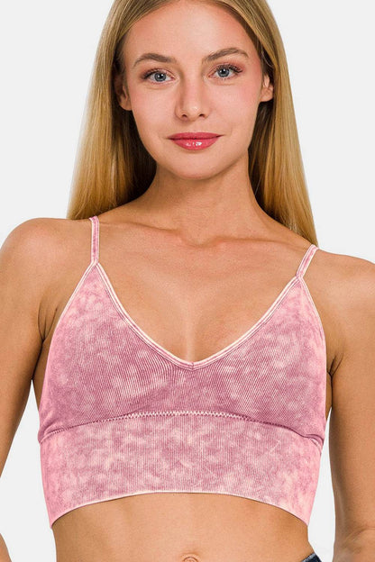 Zenana Washed Ribbed Bra Padded Cami - Selvanelle