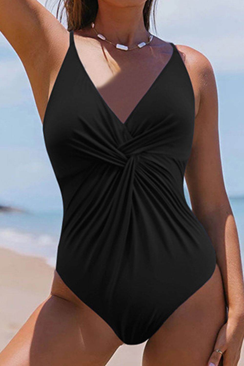 Twisted Crisscross V-Neck One-Piece Swimwear - Selvanelle