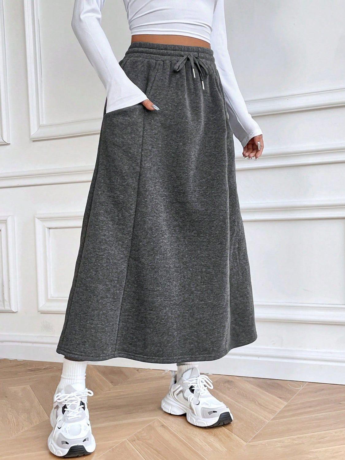 Drawstring Midi Skirt with Pockets for Stylish Comfort