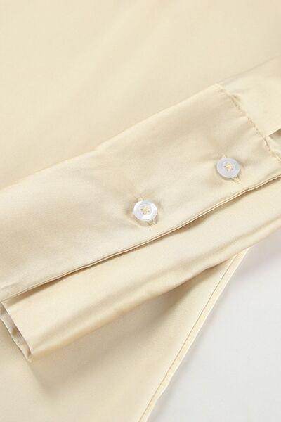 Button Down Long Sleeve Satin Shirt for Effortless Style - Selvanelle