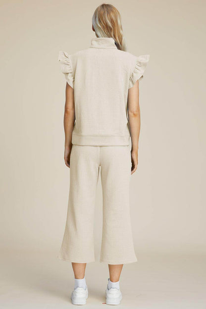 Double Take Full Size Texture Ruffle Top and Pants Set - Selvanelle