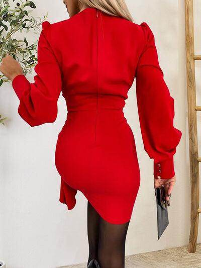 Surplice Lantern Sleeve Mini Dress for Stylish Occasions - Selvanelle