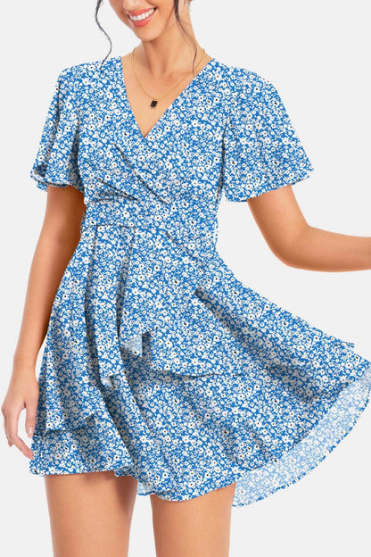 Surplice Neck Flutter Sleeve Dress for Chic Summer Style - Selvanelle