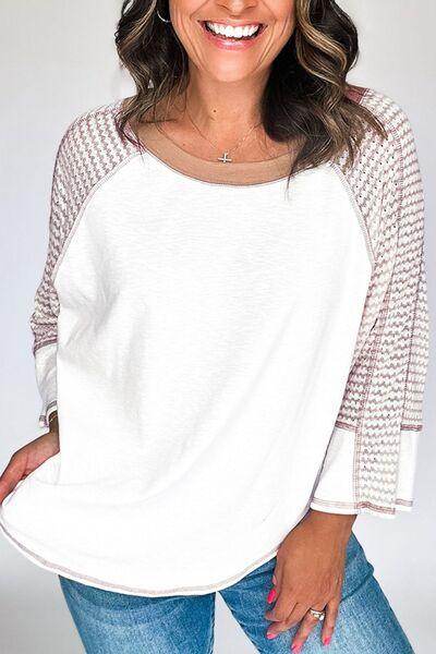 Striped Round Neck Raglan Sleeve Top for Casual Style - Selvanelle