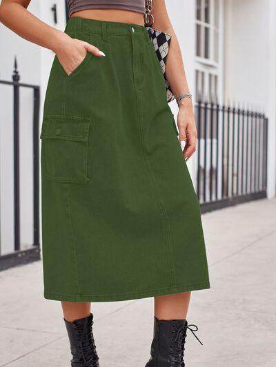 Slit Buttoned Denim Skirt with Pockets for Women - Selvanelle