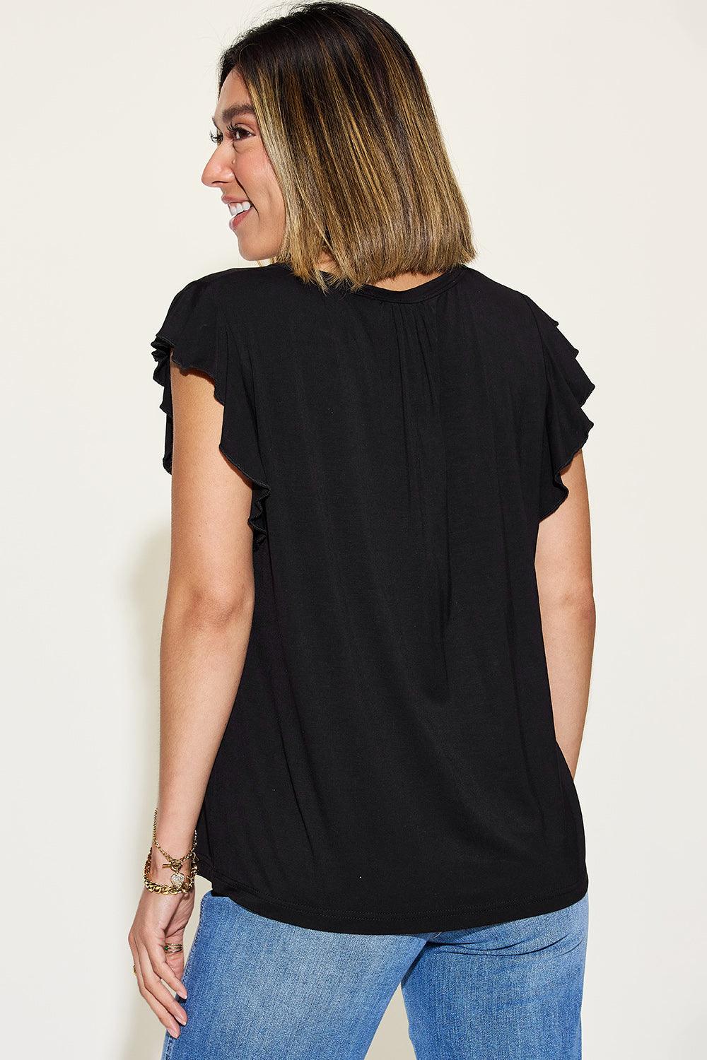 Basic Bae Full Size Bamboo Notched Ruffled T-Shirt