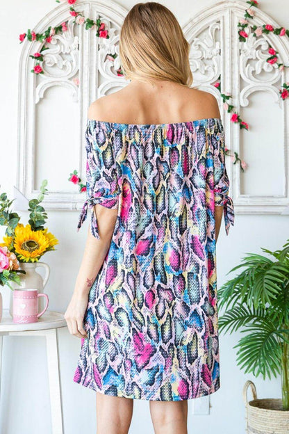 Heimish Full Size Off Shoulder Snake Mini Dress for Women - Selvanelle
