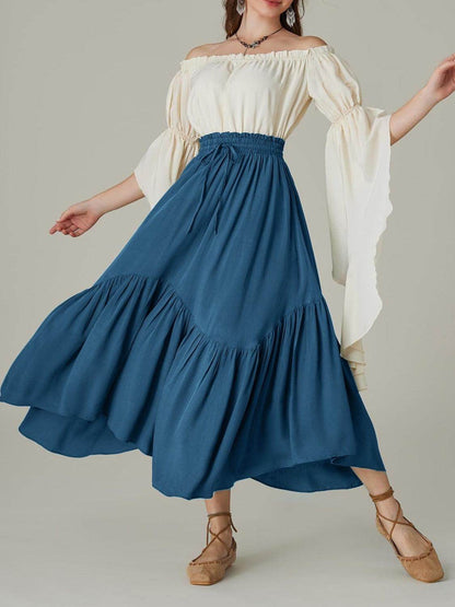 Smocked Waist Band Ruched Layered Skirt for Women Fashion - Selvanelle