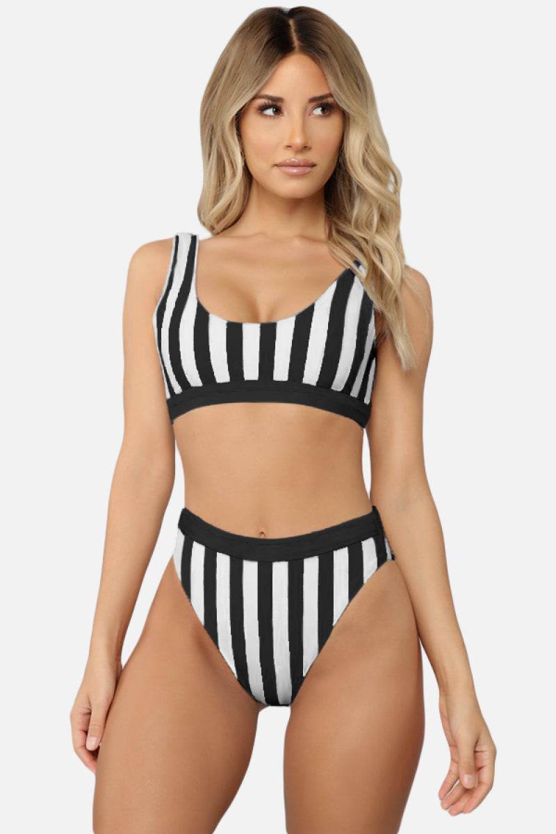 Striped Tank High Waist Bikini - Selvanelle