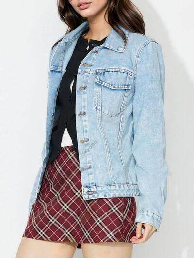Button Up Long Sleeve Denim Shacket for Stylish Outfits - Selvanelle