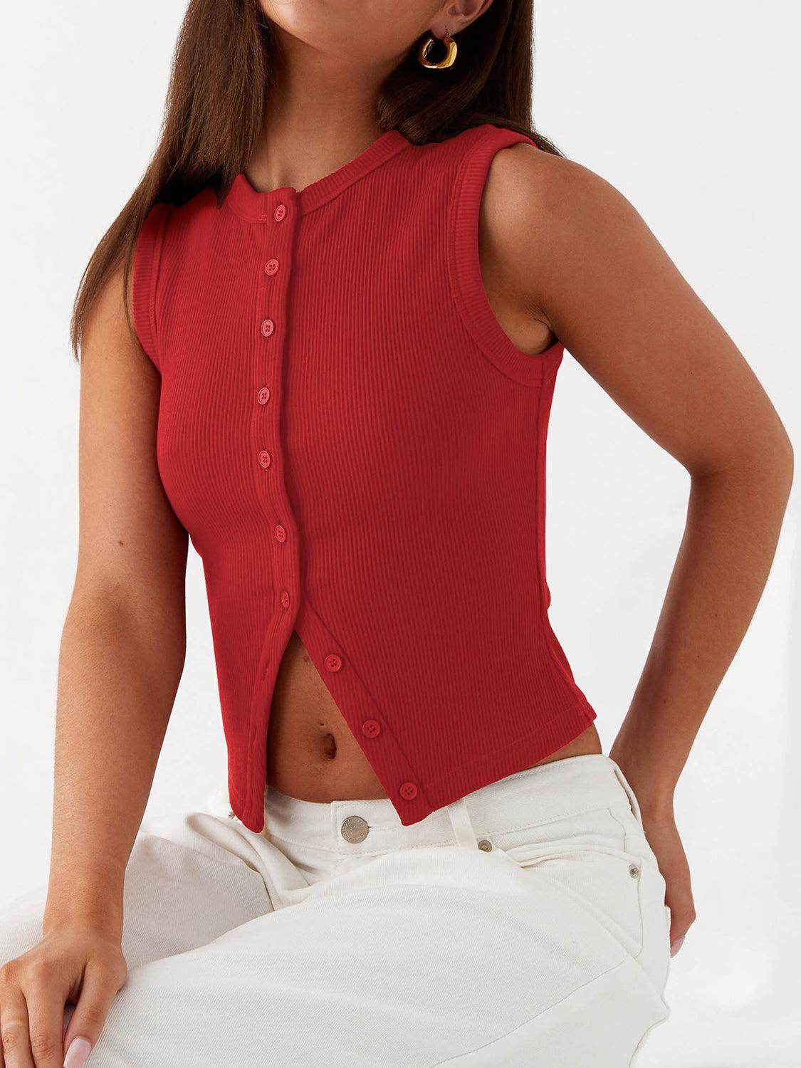 Lovelet Button Up Round Neck Tank for Stylish Comfort - Selvanelle