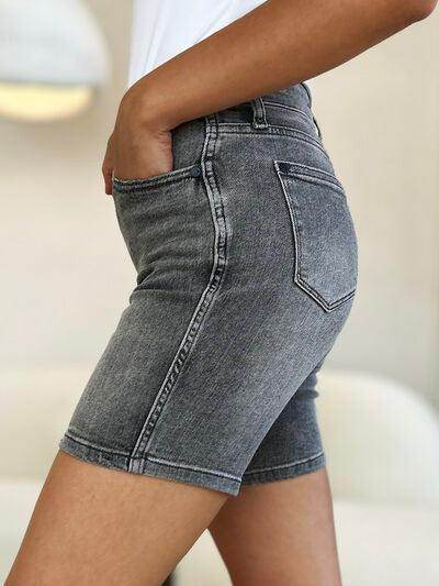 Judy Blue Full Size High Waist Washed Denim Shorts for Women - Selvanelle