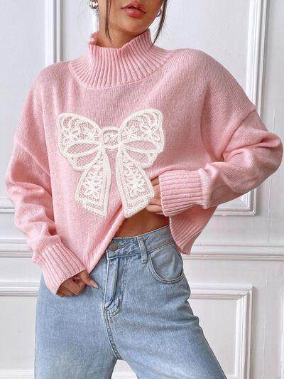 Bow Turtleneck Long Sleeve Sweater for Women Fashion - Selvanelle
