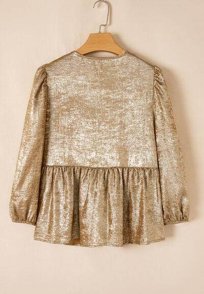 Tied Peplum Three-Quarter Sleeve Blouse for Women - Selvanelle