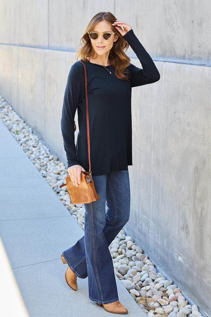 Basic Bae Full Size Round Neck Long Sleeve Top for Women - Selvanelle