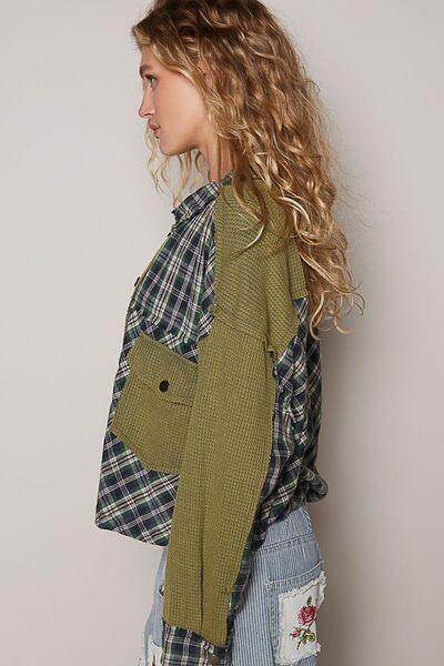 POL Plaid Button Down Shirt with Chest Pockets for Women - Selvanelle