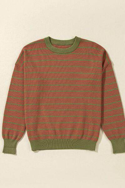 Striped Round Neck Long Sleeve Sweater for Women Fashion - Selvanelle