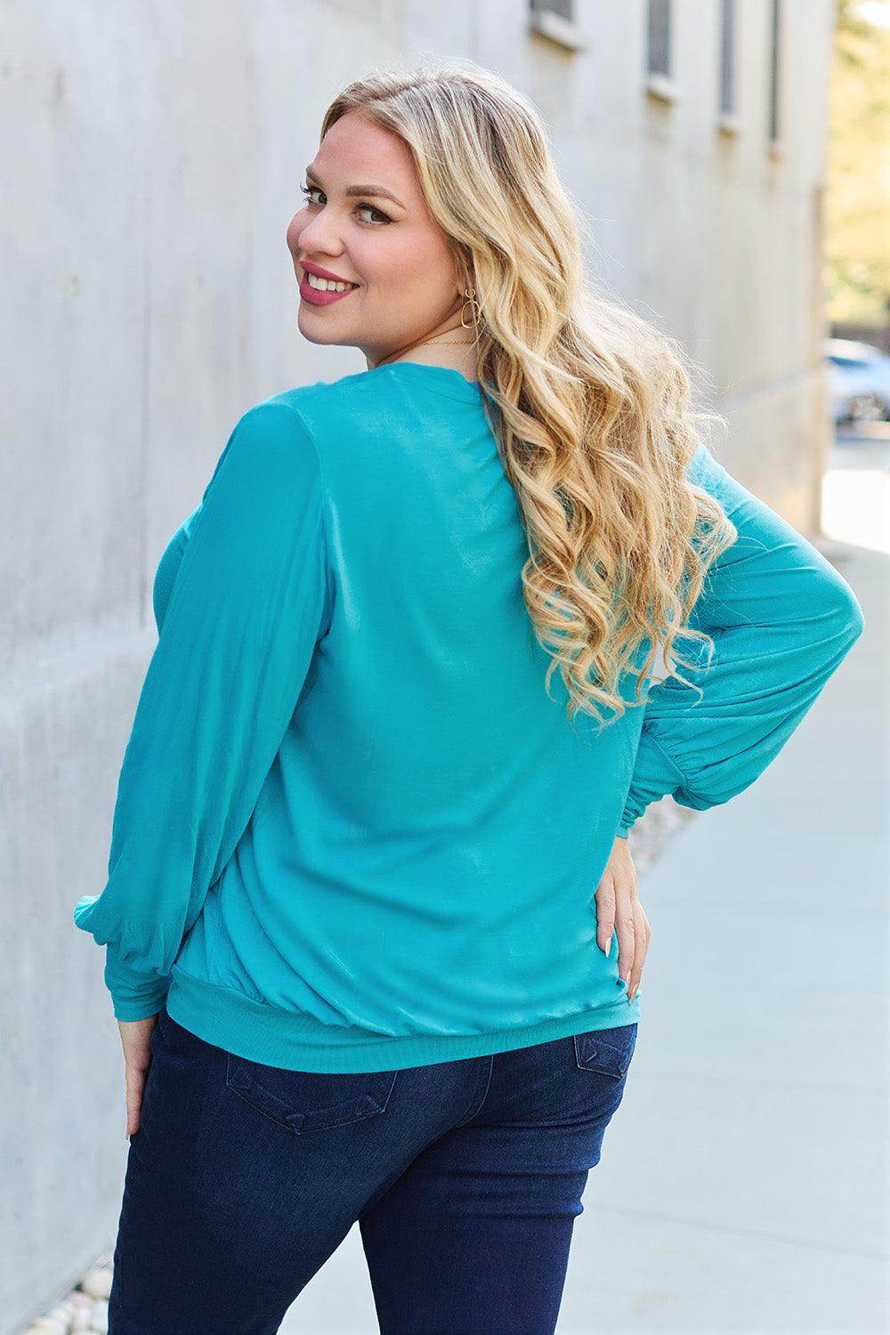 Basic Bae Full Size V-Neck Lantern Sleeve Top for Women - Selvanelle