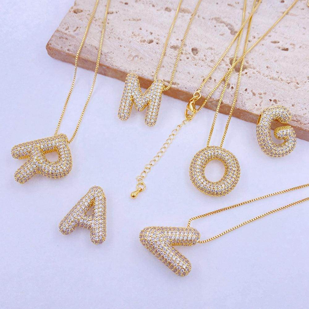 Inlaid Zircon Bubble Initial Necklace for Elegant Style - Selvanelle