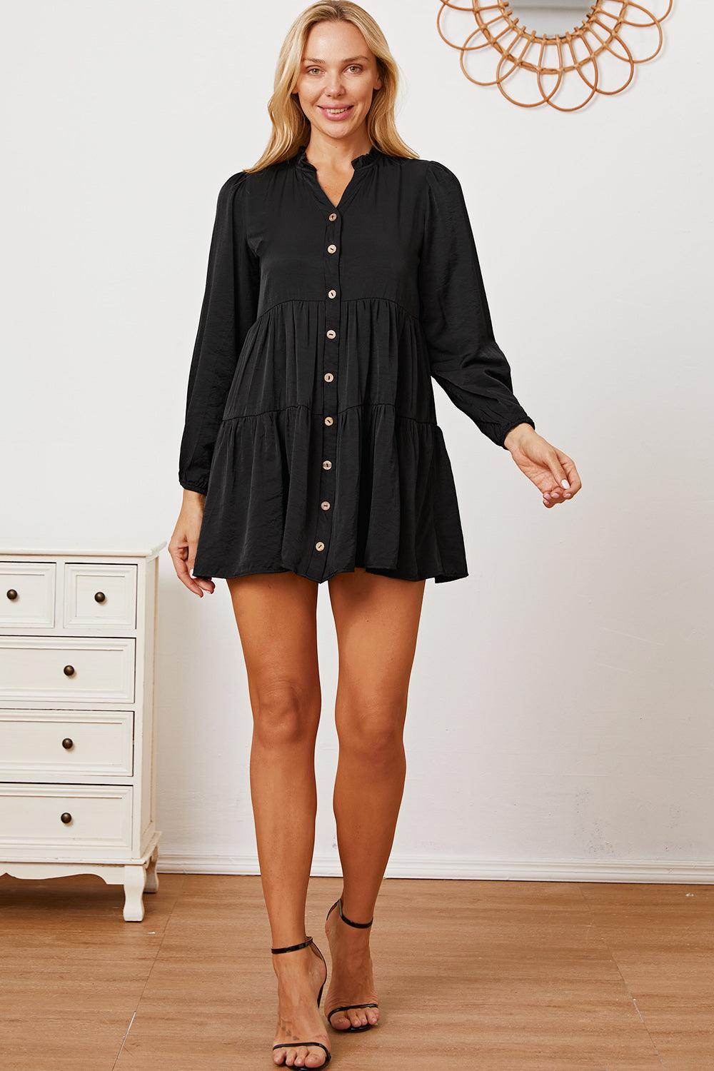 Ruffled Button Up Long Sleeve Tiered Shirt for Women - Selvanelle