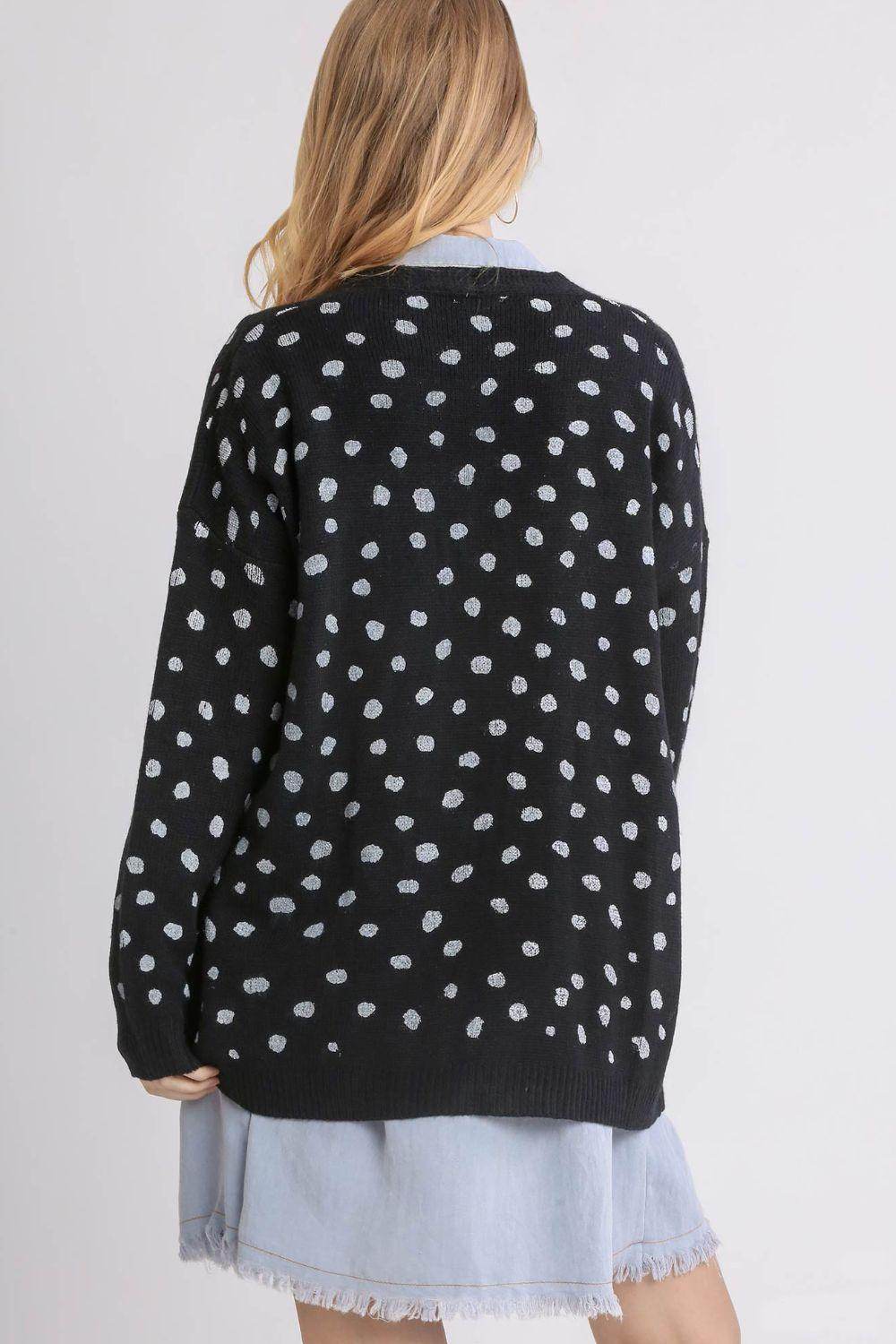 Umgee Polka Dot Open Front Drop Shoulder Cardigan for Women - Selvanelle