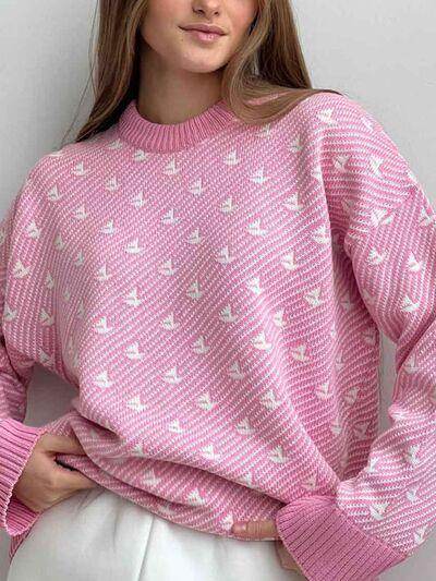 Contrast Round Neck Long Sleeve Sweater for Women Fashion - Selvanelle