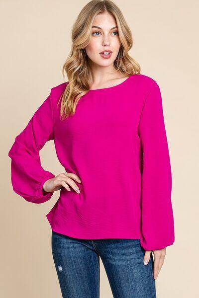 BOMBOM Textured Balloon Sleeve Top for Effortless Style - Selvanelle