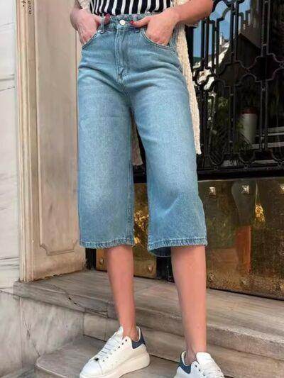 High Waist Denim Shorts with Pockets for Women Stylish - Selvanelle