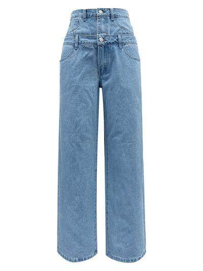 Faux Layered High Waist Jeans for Chic Everyday Style - Selvanelle