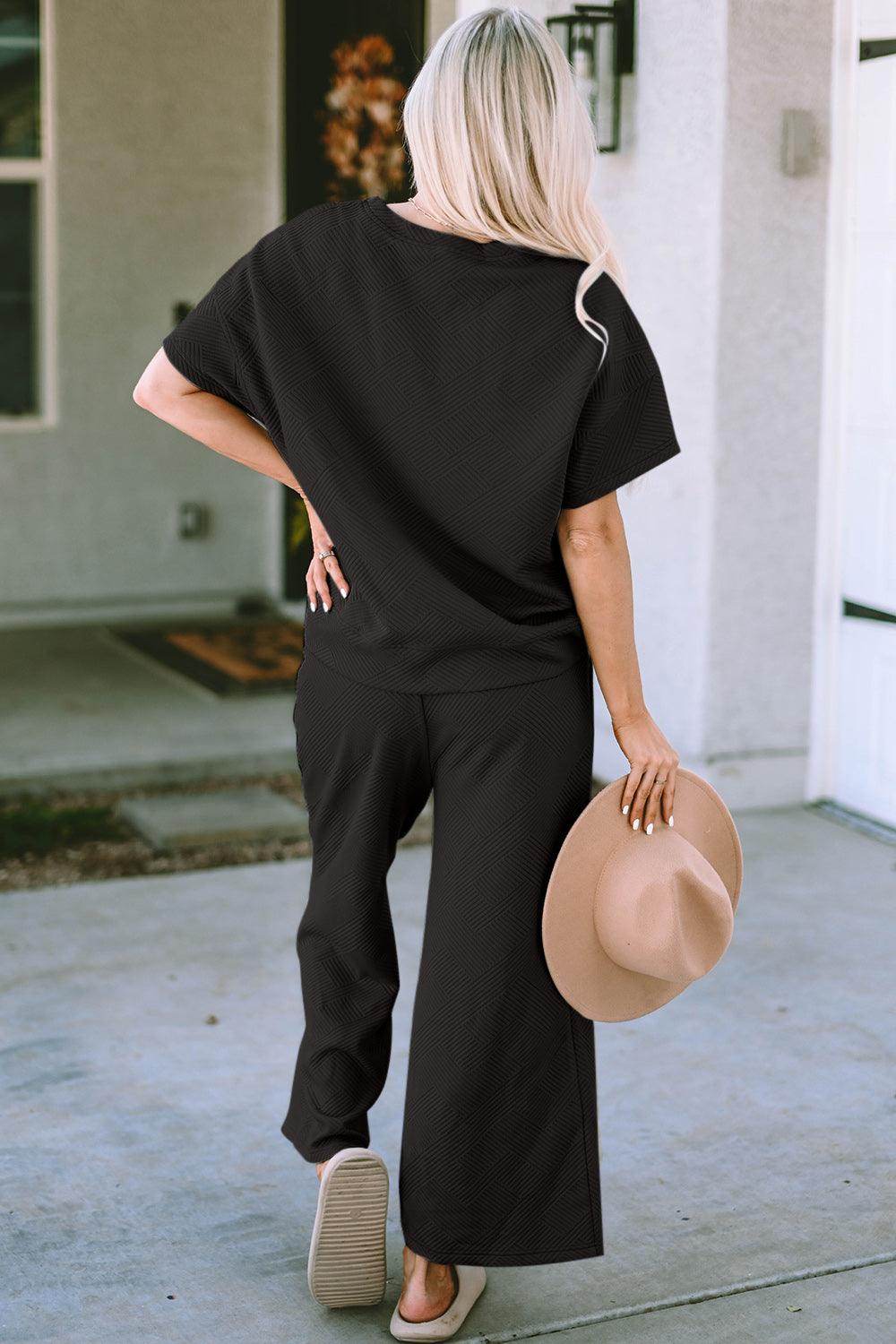 Double Take Full Size Texture Top and Pants Set for Women - Selvanelle