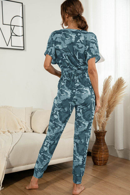 Surplice Neck Tied Short Sleeve Jumpsuit - Selvanelle