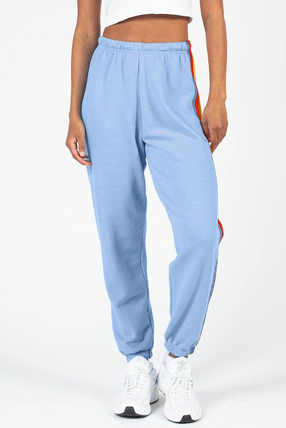 Contrast Striped Elastic Waist Active Pants for Women - Selvanelle