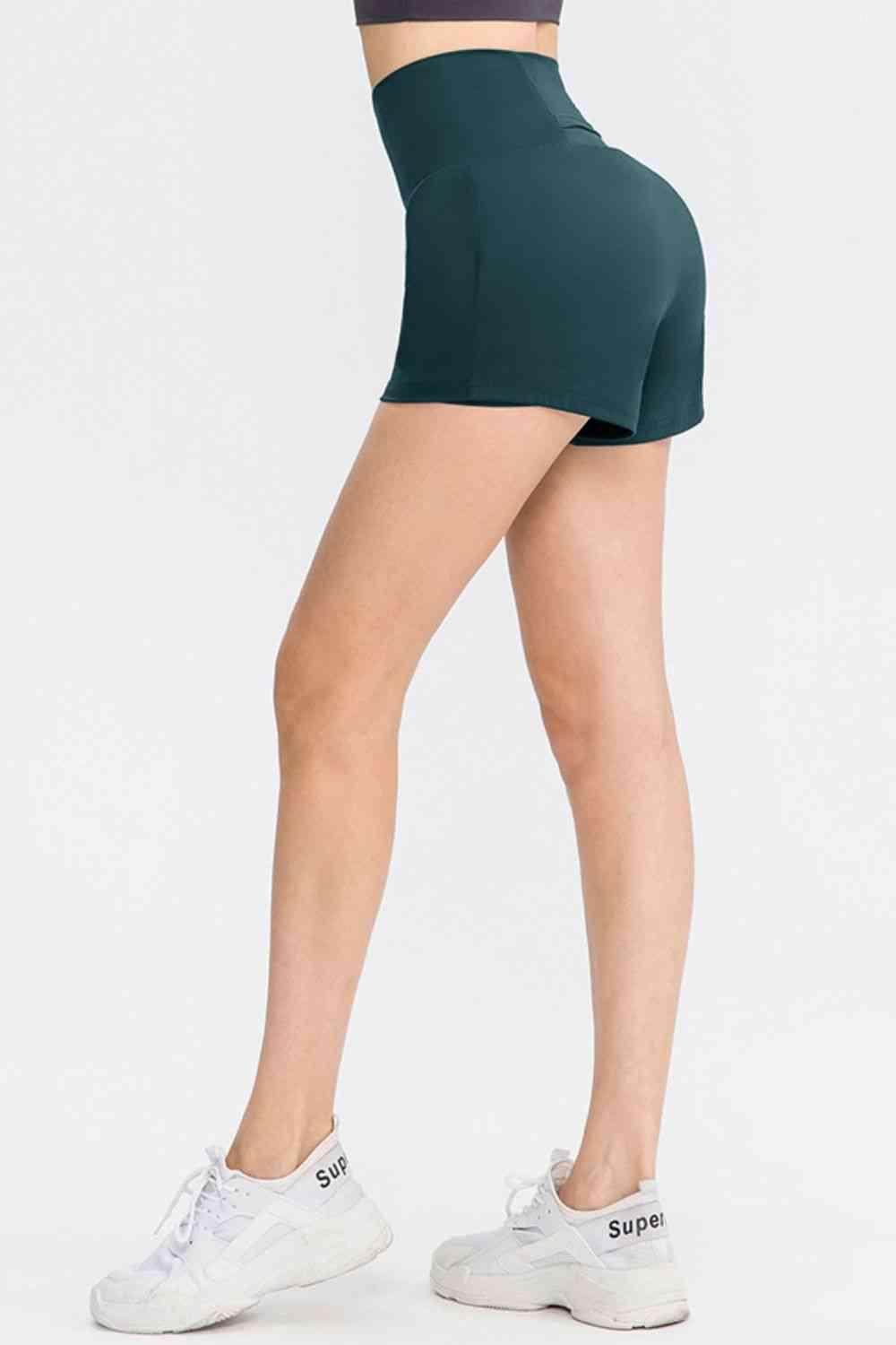 Wide Waistband Sports Shorts with Pockets for Women - Selvanelle