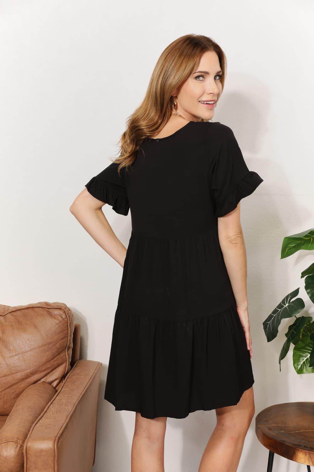 Mandy V-Neck Flounce Sleeve Tiered Dress for All Occasions - Selvanelle
