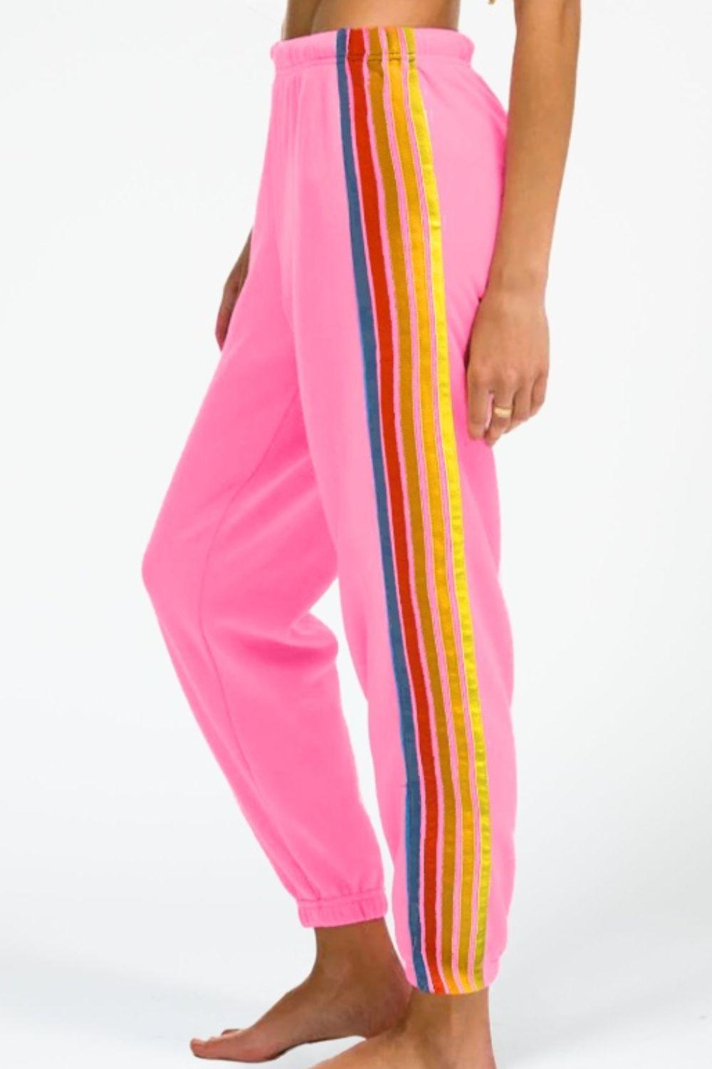 Contrast Striped Elastic Waist Active Pants for Women