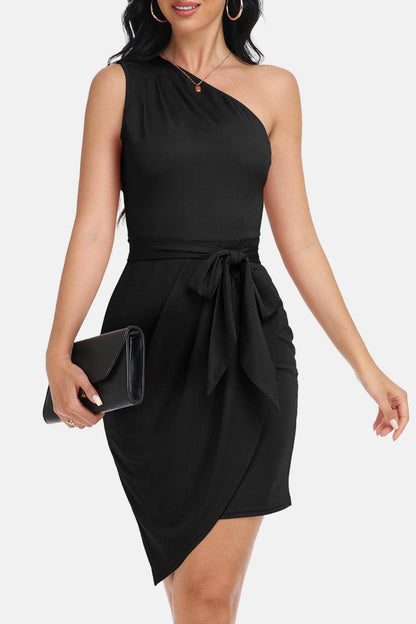 Chic Tie Front One-Shoulder Sleeveless Dress for Women - Selvanelle