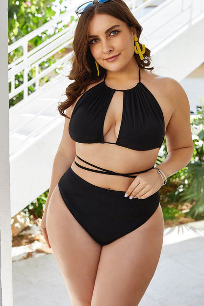 Plus Size Cutout Tied Backless Bikini Set - Selvanelle