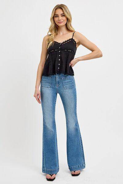 RISEN Full Size Front Patch Pocket Flare Jeans Plus Size - Selvanelle