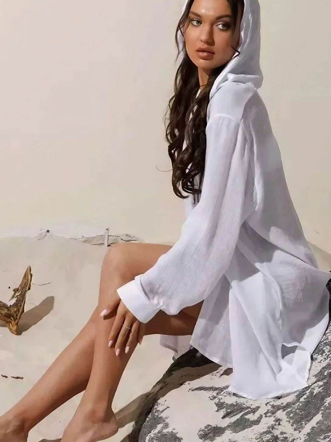 Button Down Hooded Cover-Up - Selvanelle
