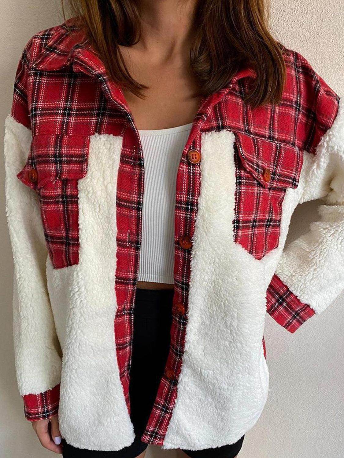 Fuzzy Button Up Long Sleeve Jacket for Cozy Style - Selvanelle