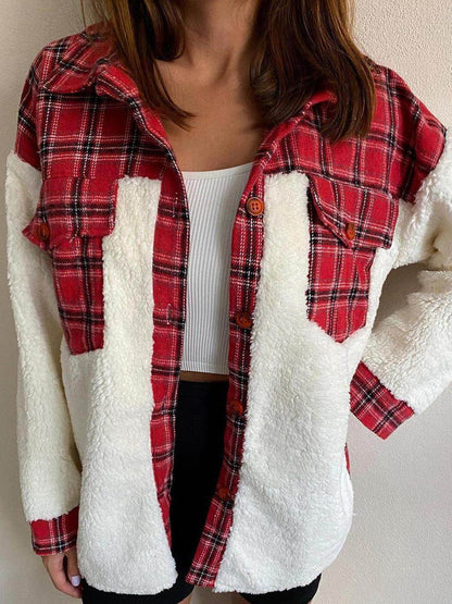 Fuzzy Button Up Long Sleeve Jacket for Cozy Style - Selvanelle