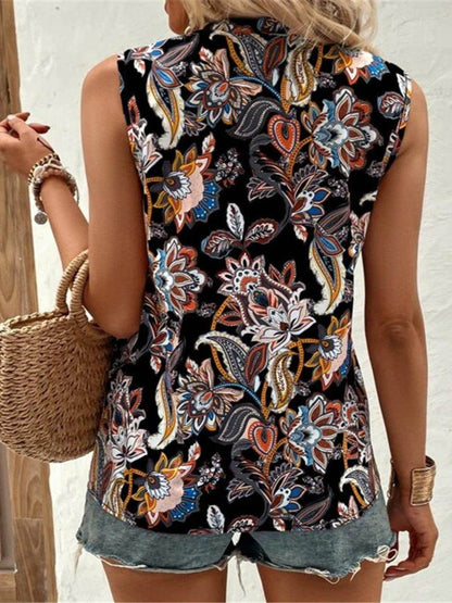 Printed Notched Sleeveless Top for Women in Various Sizes - Selvanelle